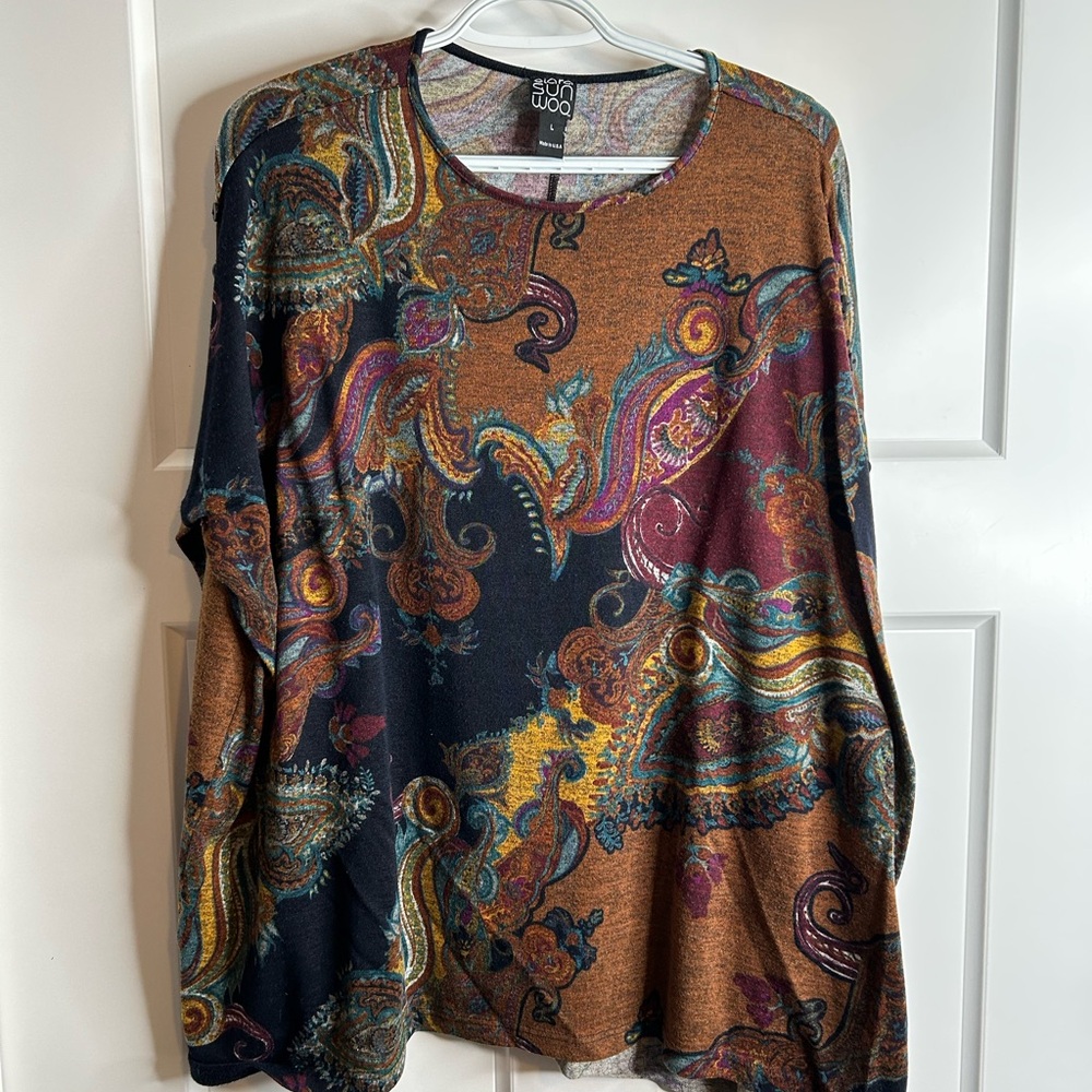 Clara Sun Woo Womens Size Large Long Sleeve Top Boho Fall Print 5788 - Picture 1 of 9